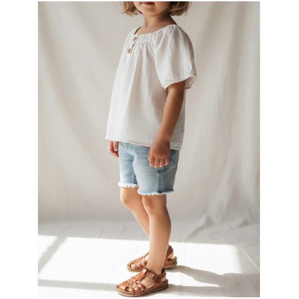 Easy-Peasy White Puff Sleeve Top Girl Size 5T